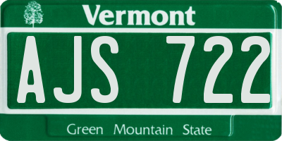 VT license plate AJS722