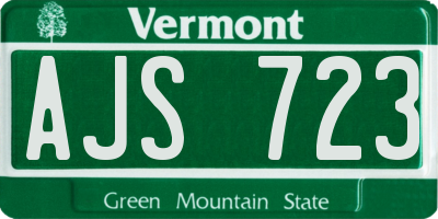 VT license plate AJS723