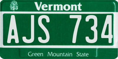 VT license plate AJS734