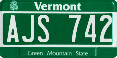 VT license plate AJS742