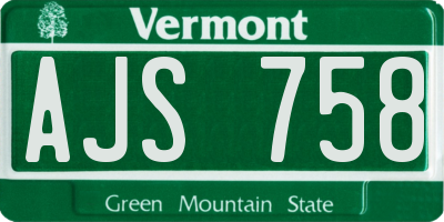 VT license plate AJS758