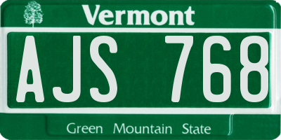 VT license plate AJS768