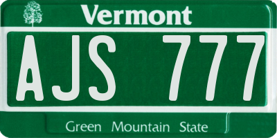 VT license plate AJS777