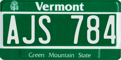 VT license plate AJS784