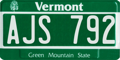 VT license plate AJS792