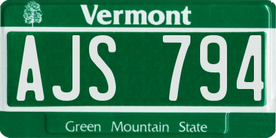 VT license plate AJS794