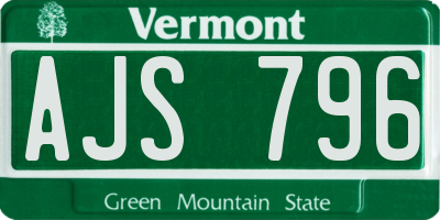 VT license plate AJS796