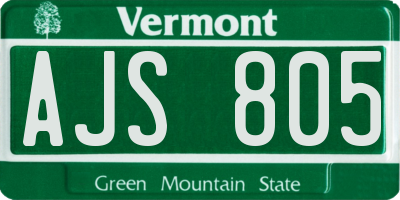 VT license plate AJS805