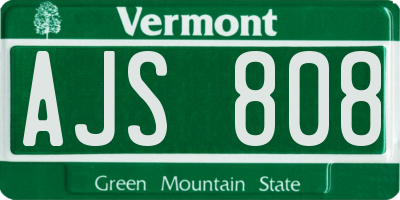 VT license plate AJS808