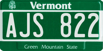 VT license plate AJS822