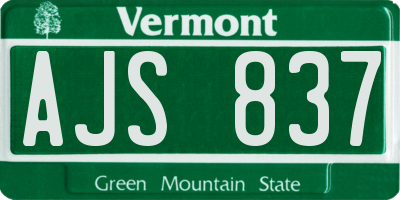 VT license plate AJS837