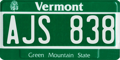 VT license plate AJS838