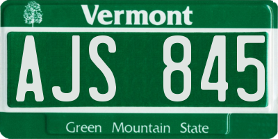 VT license plate AJS845