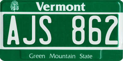 VT license plate AJS862
