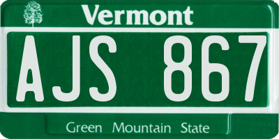 VT license plate AJS867