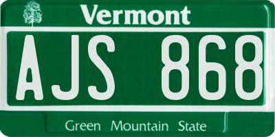 VT license plate AJS868