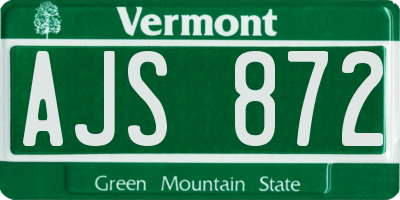 VT license plate AJS872