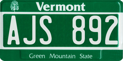 VT license plate AJS892