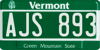 VT license plate AJS893