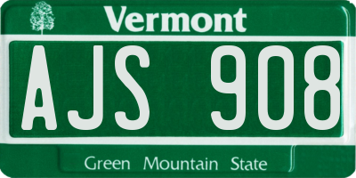 VT license plate AJS908