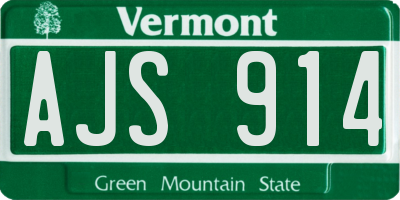 VT license plate AJS914