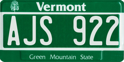 VT license plate AJS922