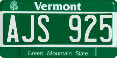 VT license plate AJS925