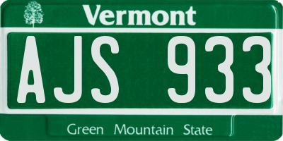 VT license plate AJS933