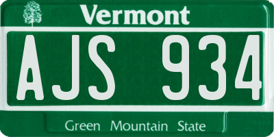 VT license plate AJS934