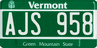 VT license plate AJS958