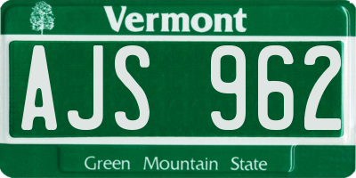 VT license plate AJS962