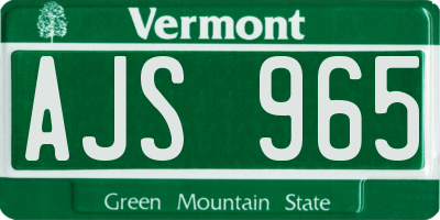 VT license plate AJS965