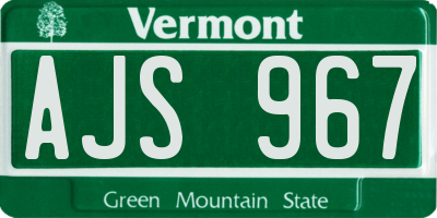 VT license plate AJS967