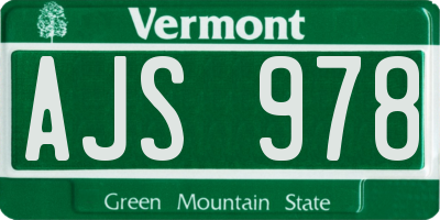VT license plate AJS978