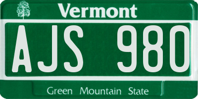 VT license plate AJS980