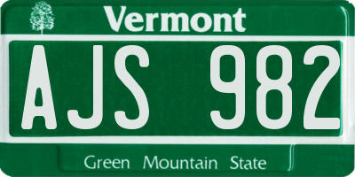 VT license plate AJS982