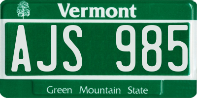 VT license plate AJS985
