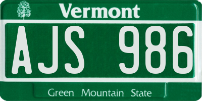 VT license plate AJS986