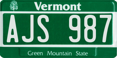 VT license plate AJS987