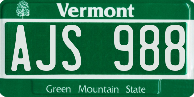 VT license plate AJS988