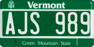 VT license plate AJS989