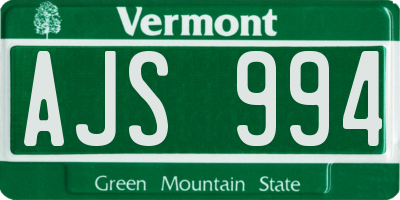 VT license plate AJS994