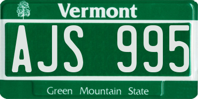 VT license plate AJS995
