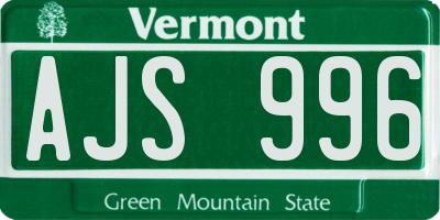 VT license plate AJS996