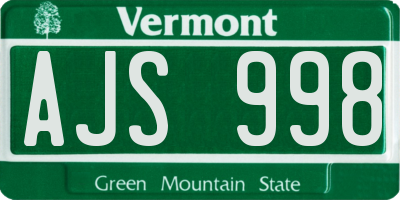 VT license plate AJS998