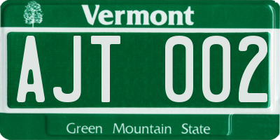 VT license plate AJT002