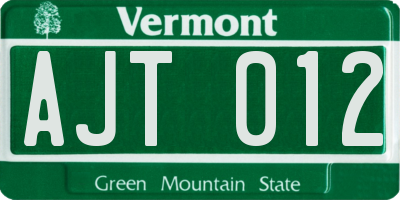 VT license plate AJT012