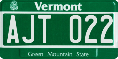 VT license plate AJT022
