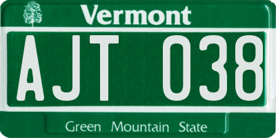 VT license plate AJT038