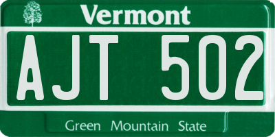 VT license plate AJT502